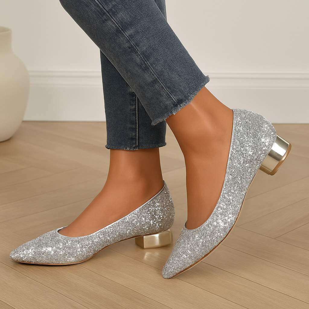 Women's Glitter Ballet Flats with Pointed Toe – Silver