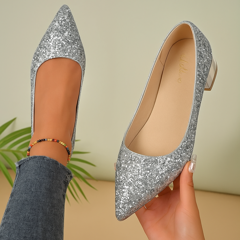 Women's Glitter Ballet Flats with Pointed Toe – Silver