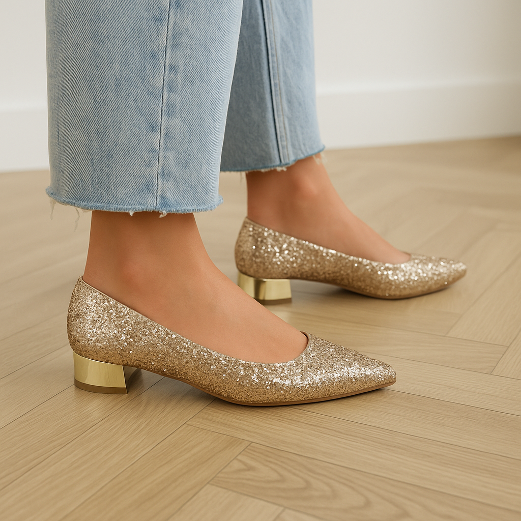 Women's Glitter Ballet Flats with Pointed Toe