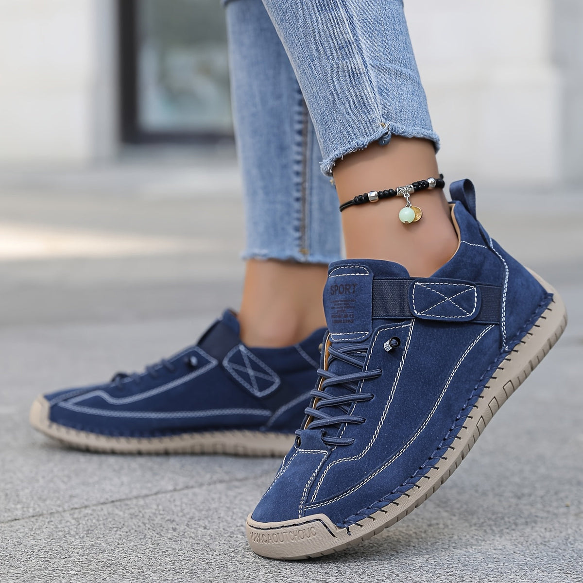 Women's Hand-Stitched Retro-Style Boots – Navy