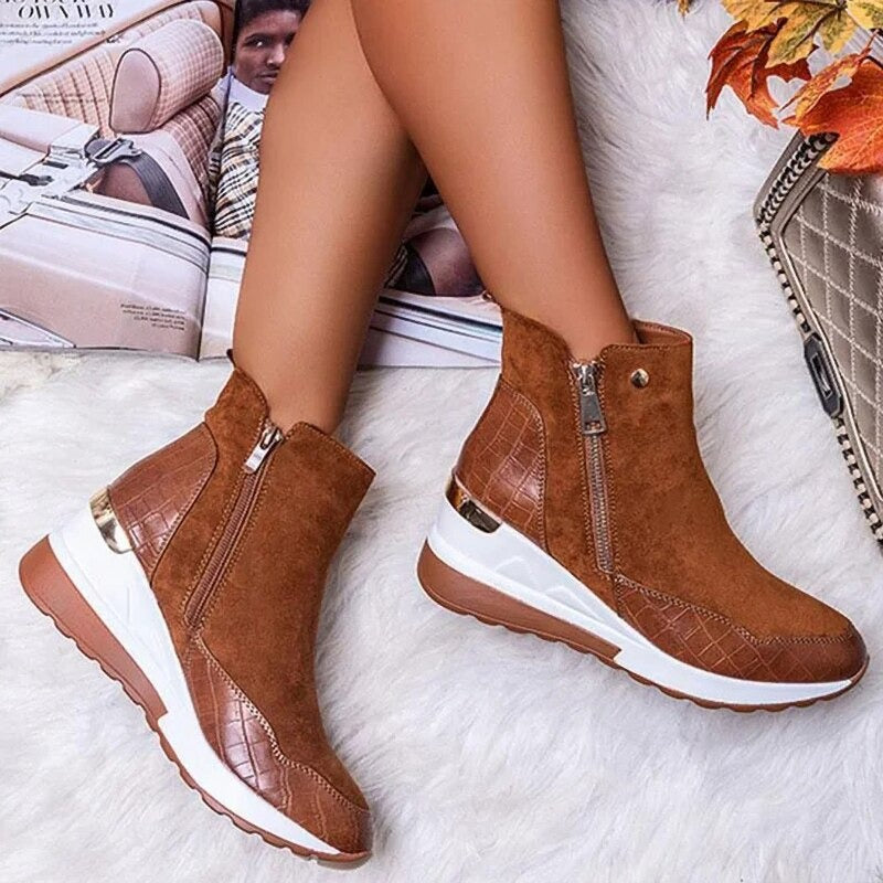 Women's Heeled Ankle Boots with Decorative Details – Brown