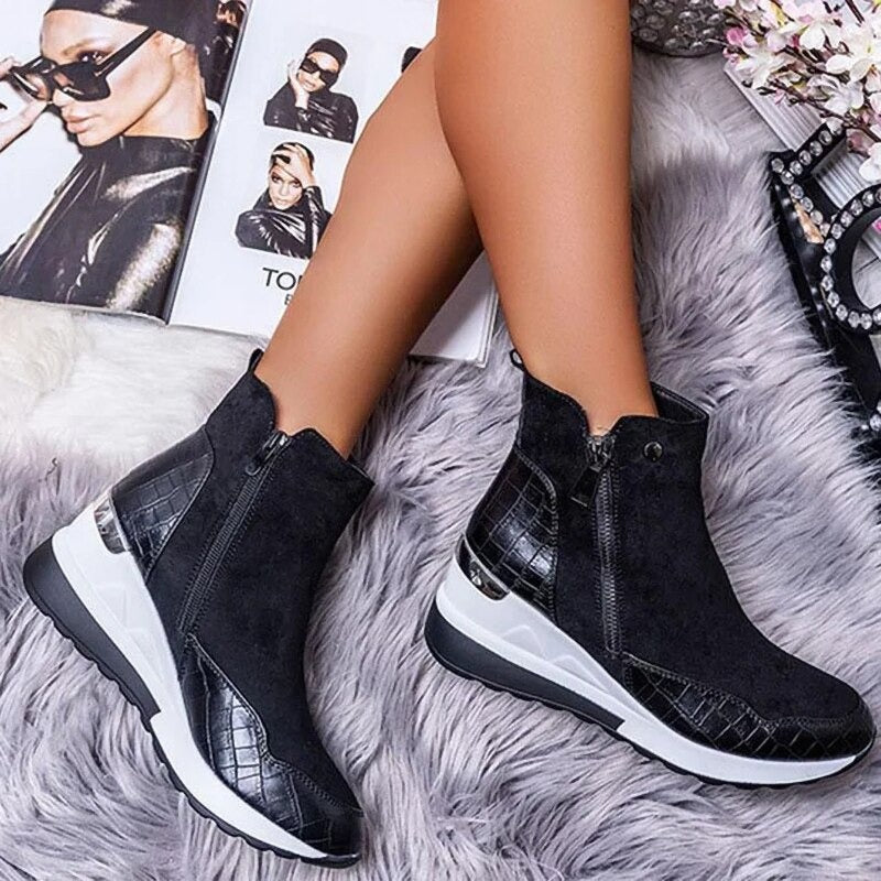 Women's Heeled Ankle Boots with Decorative Details – Black