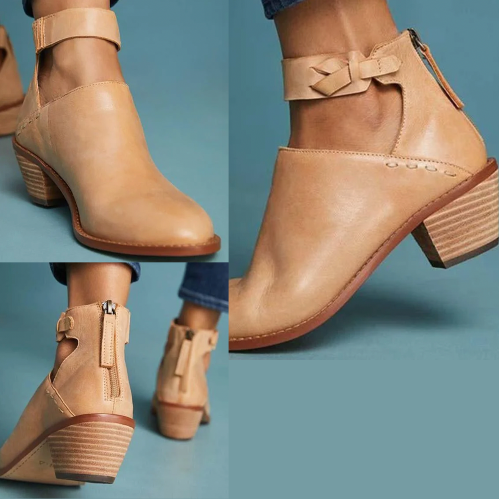 Women's Heeled Ankle Boots with Soft Lining – Beige
