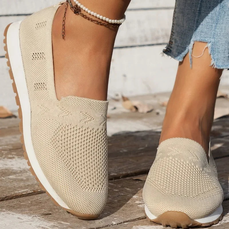 Women's Knit Slip-On Loafers, Lightweight – Apricot