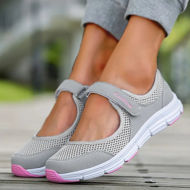 Women's Knit Sneakers with Velcro – Light Grey