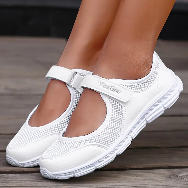 Women's Knit Sneakers with Velcro – White
