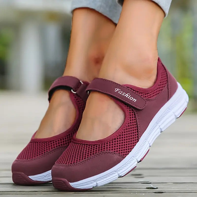 Women's Knit Sneakers with Velcro – Burgundy
