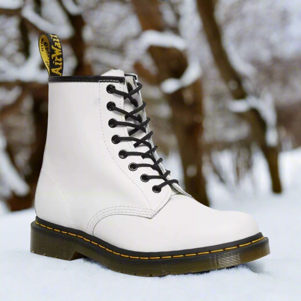Women's Lace-Up Ankle Boots with a Sturdy Sole – White