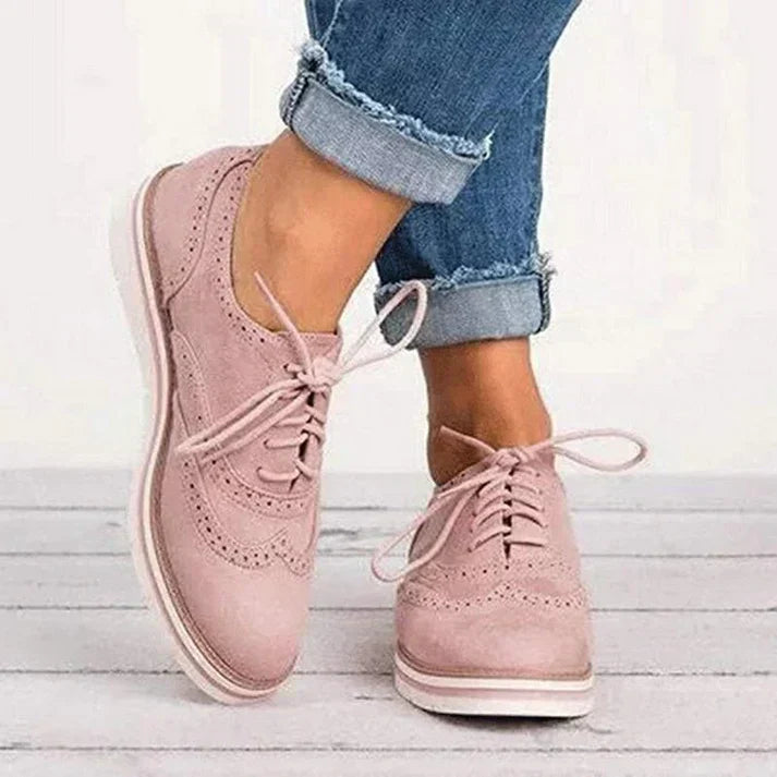 Women's Lace-Up Shoes with Decorative Cutouts – Pink