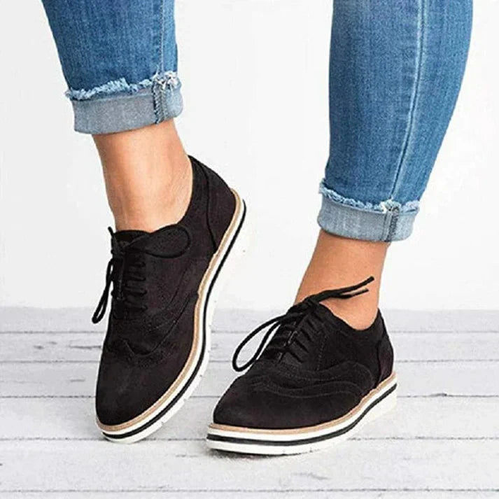 Women's Lace-Up Shoes with Decorative Cutouts – Black