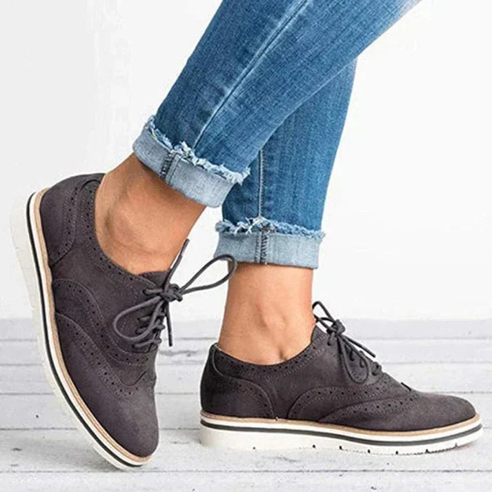 Women's Lace-Up Shoes with Decorative Cutouts – Grey