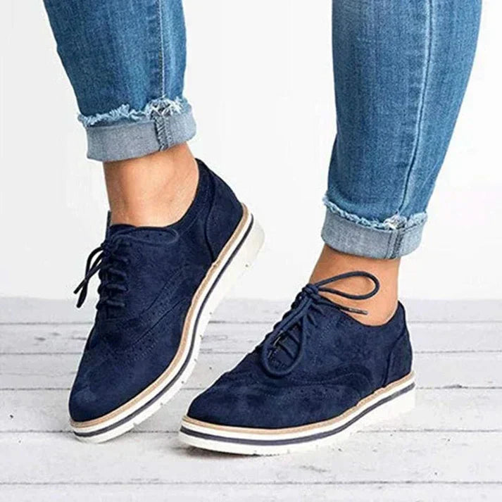 Women's Lace-Up Shoes with Decorative Cutouts – Blue