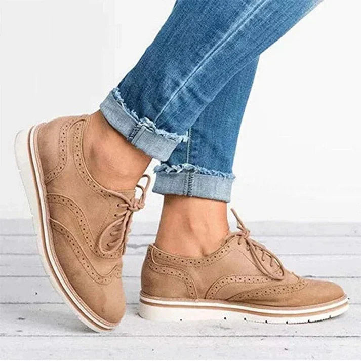 Women's Lace-Up Shoes with Decorative Cutouts – Khaki