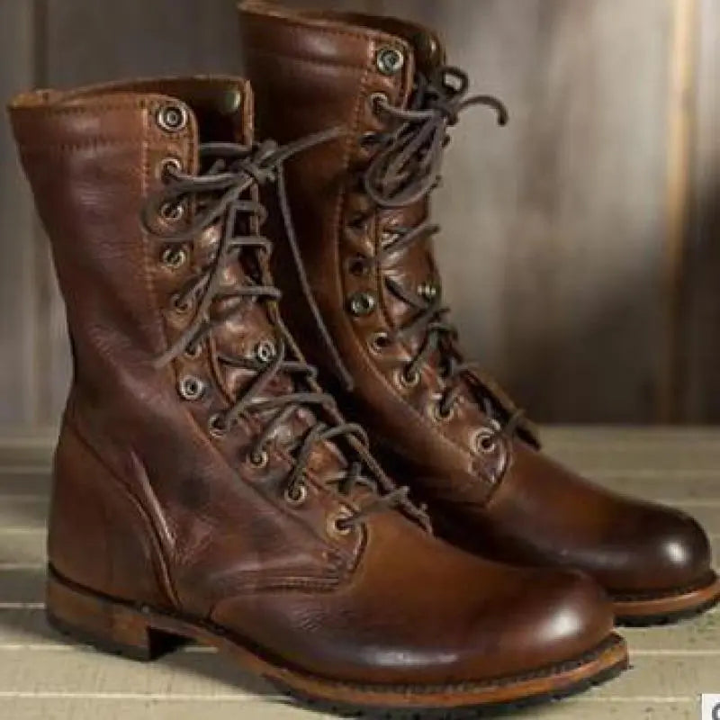 Women's Leather Boots with a Classic Design – Dark Brown