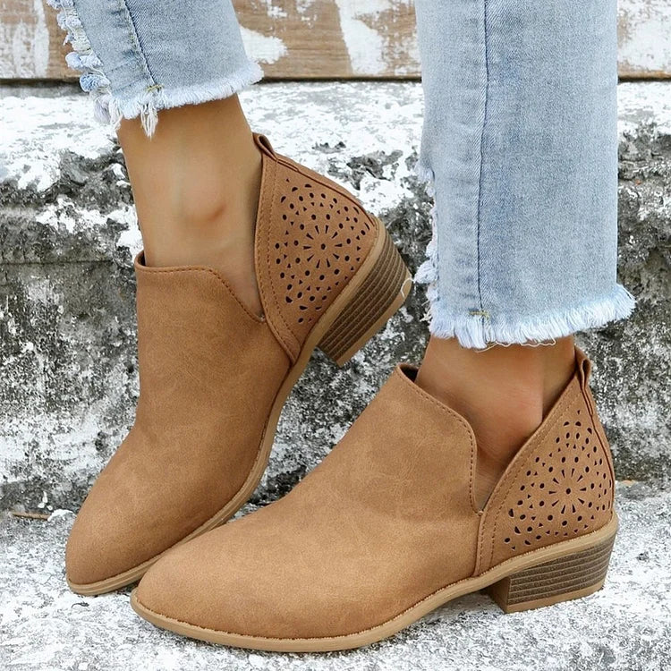 Women's Leather Low-Heel Shoes for Summer – Brown