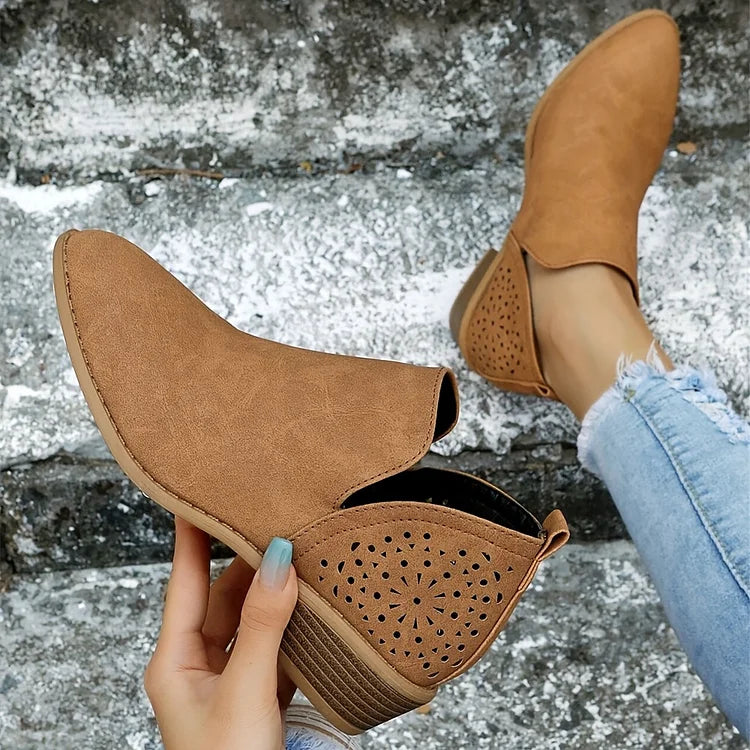 Women's Leather Low-Heel Shoes for Summer – Brown