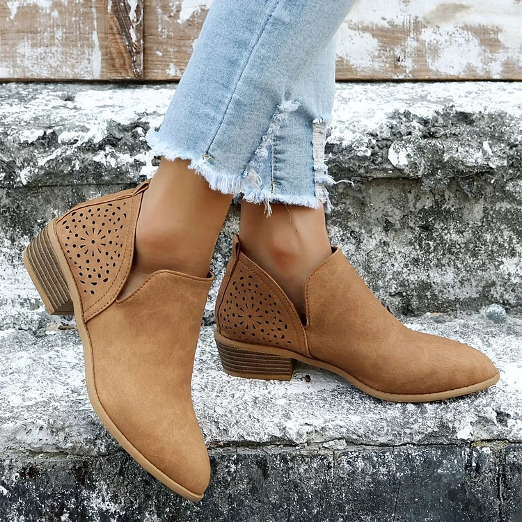 Women's Leather Low-Heel Shoes for Summer – Brown