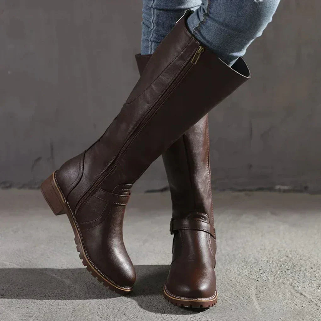 Women's Leather Over-the-Knee Heeled Boots – Dark Brown