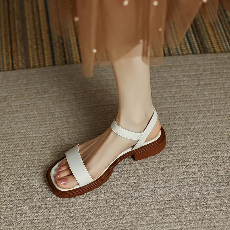 Women's Leather Sandals with a Minimalist Design – Beige