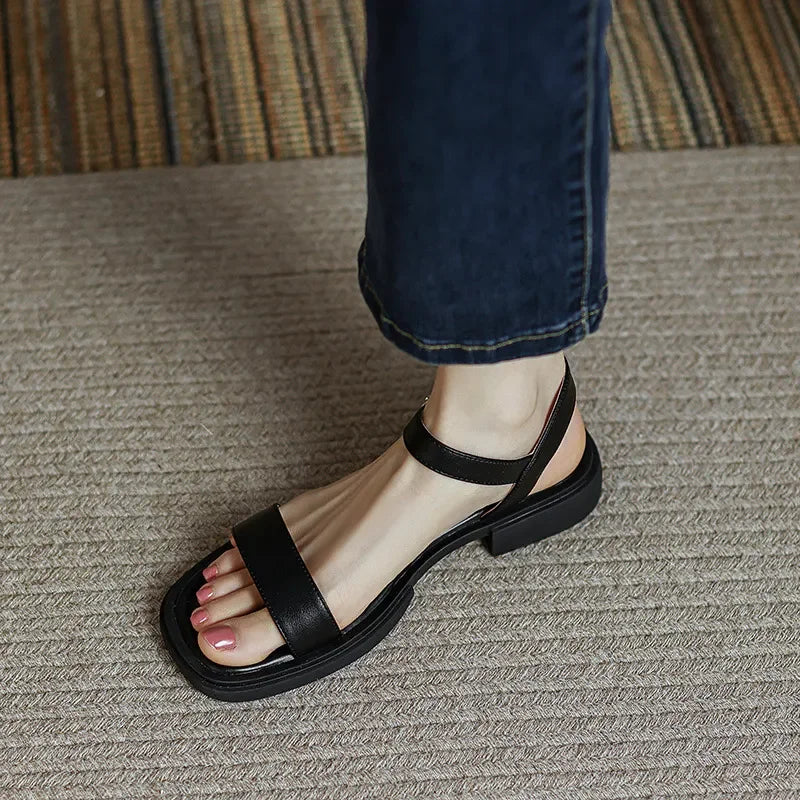 Women's Leather Sandals with a Minimalist Design – Black