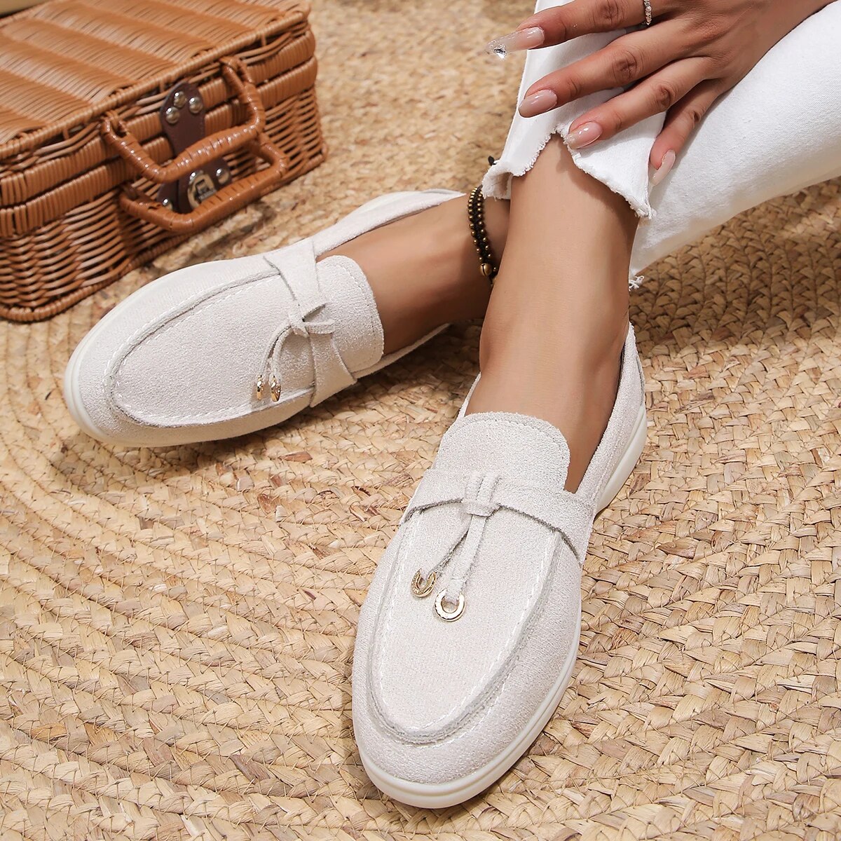 Women's Leather-Look Slip-On Loafers with Decorative Details