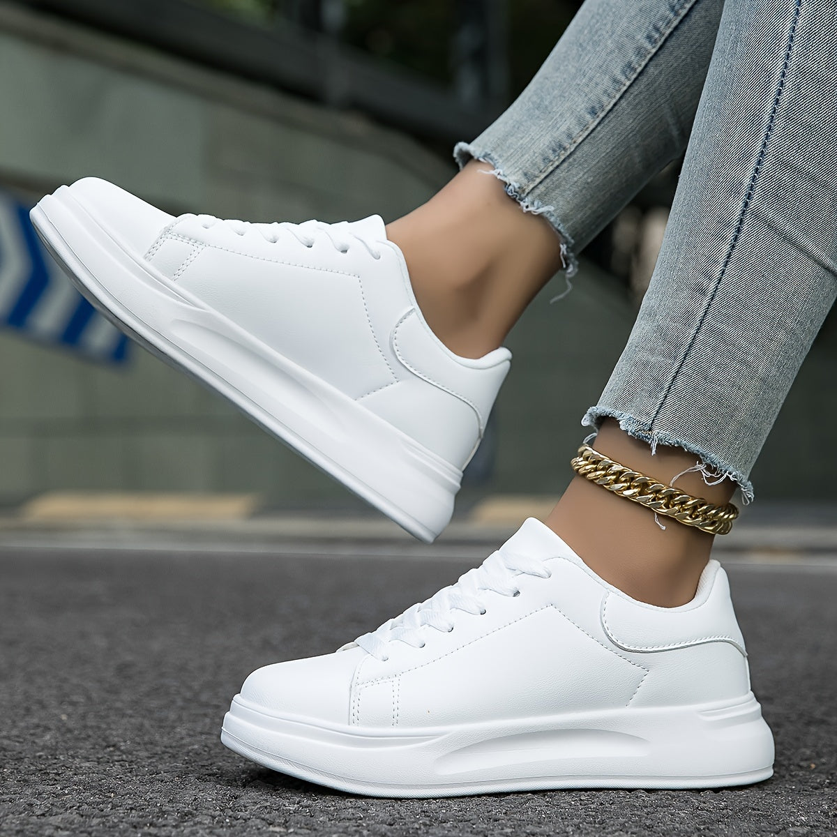 Women's Leather Sneakers with Soft Cushioning – White & Black