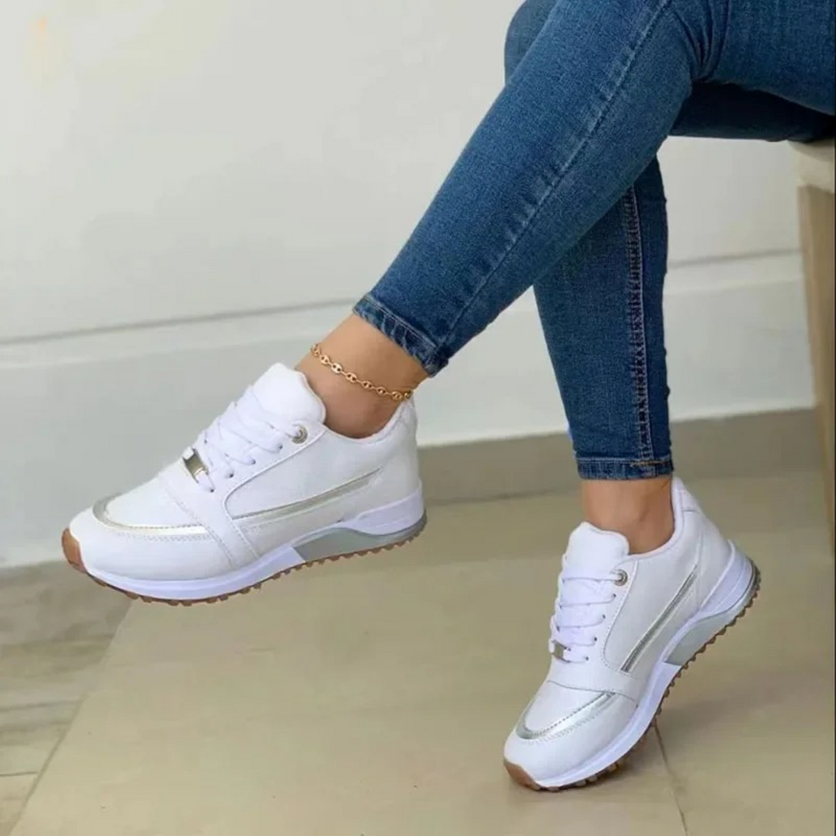 Women's Leather Sport Shoes with White Sole