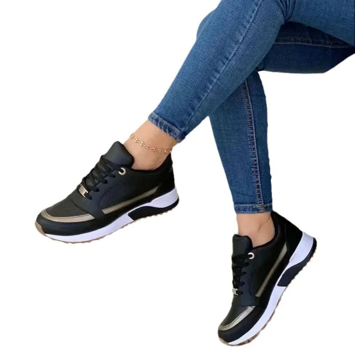 Women's Leather Sport Shoes with White Sole