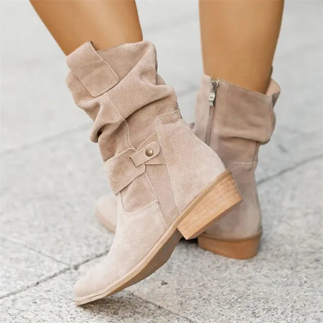 Women's Low Ankle Boots in Winter Style – Apricot