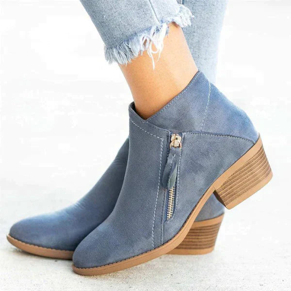 Women's Supportive Ankle Boots with Side Zip – Blue