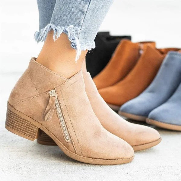 Women's Supportive Ankle Boots with Side Zip – Beige