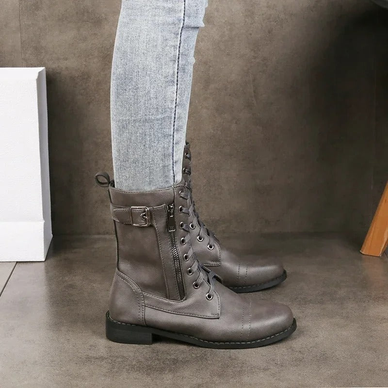 Women's Elegant Comfort Ankle Boots with Side Zip – Grey