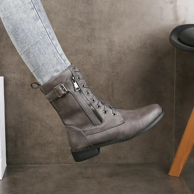 Women's Elegant Comfort Ankle Boots with Side Zip – Grey