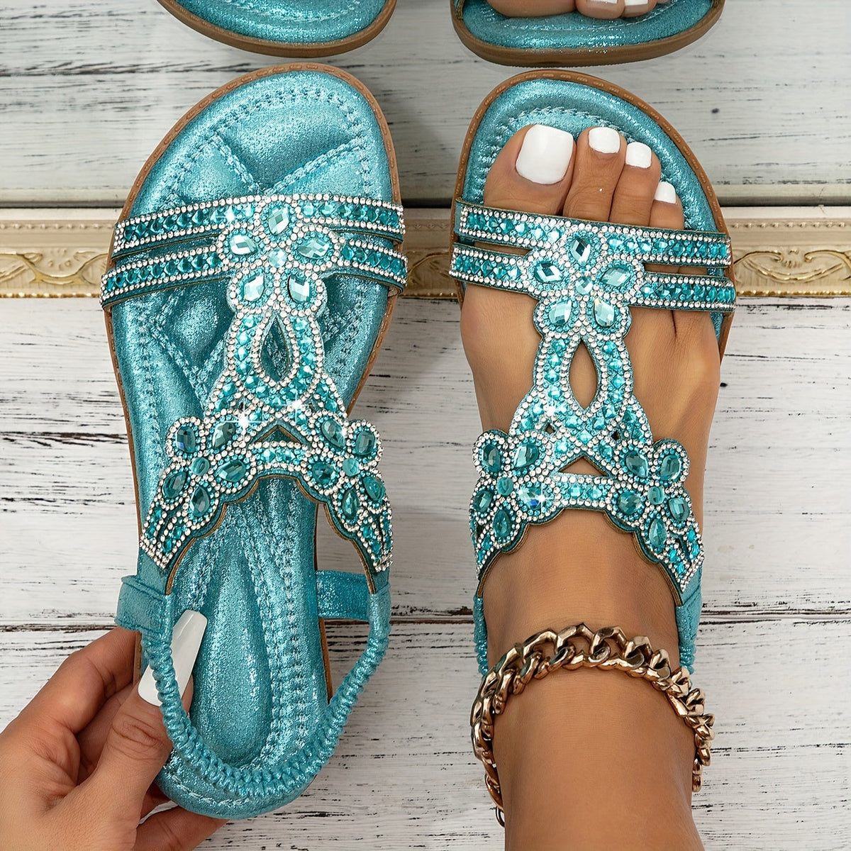 Women's Boho Sandals with Adjustable Straps – Sky Blue