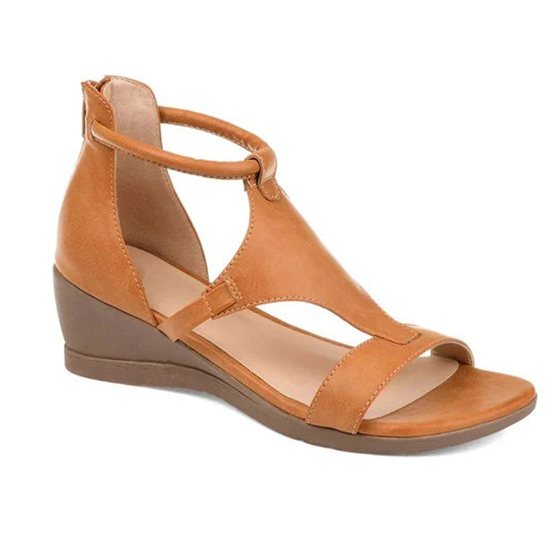 Women's Comfort Heeled Sandals with Ankle Strap – Brown
