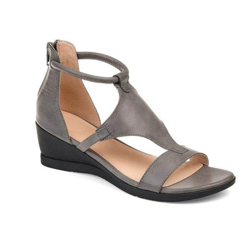 Women's Comfort Heeled Sandals with Ankle Strap – Grey