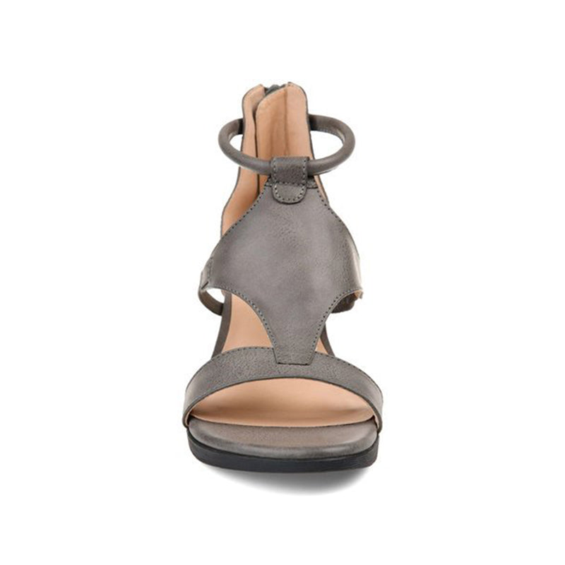 Women's Comfort Heeled Sandals with Ankle Strap – Grey