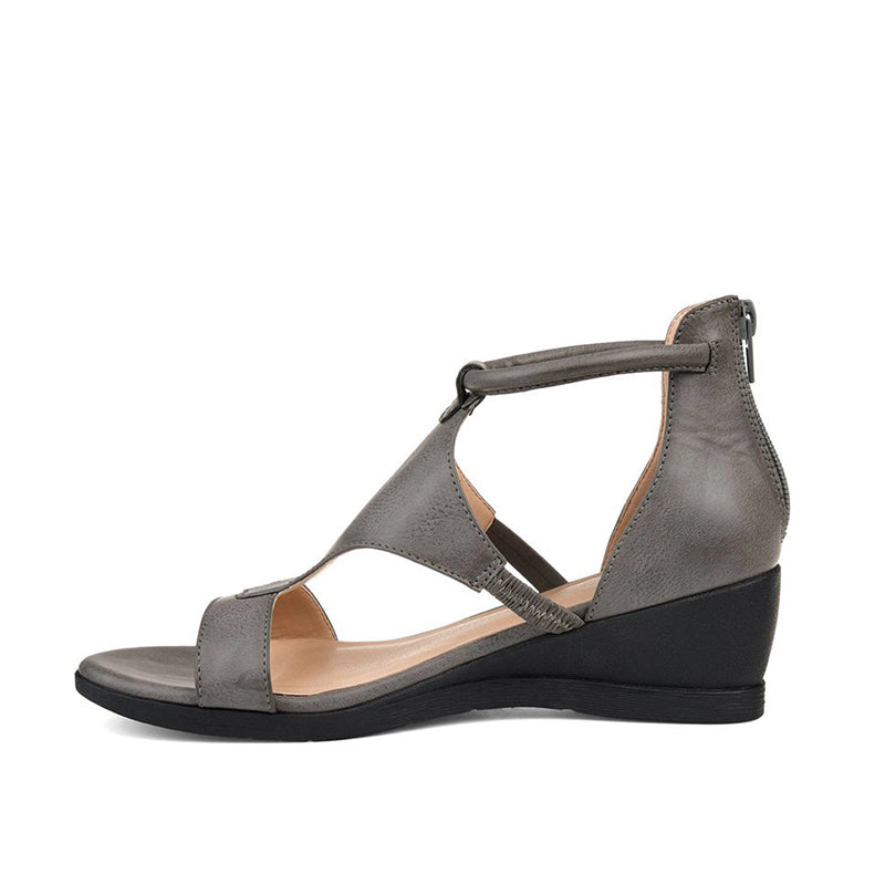 Women's Comfort Heeled Sandals with Ankle Strap – Grey
