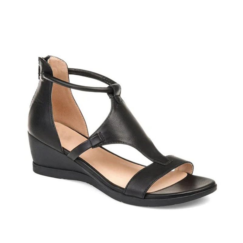 Women's Comfort Heeled Sandals with Ankle Strap – Black