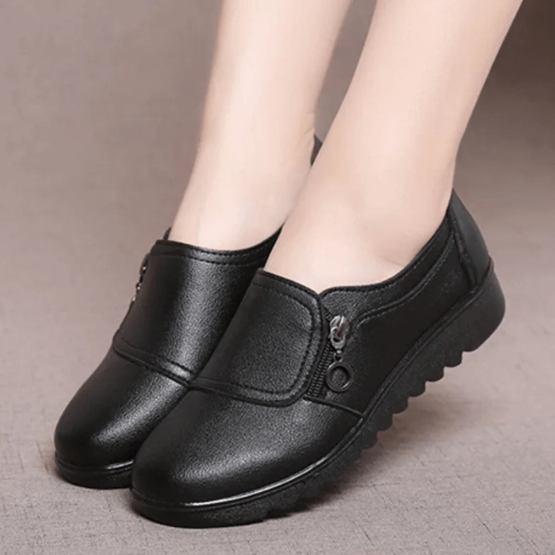 Women's Comfort Loafers with Zip – Black