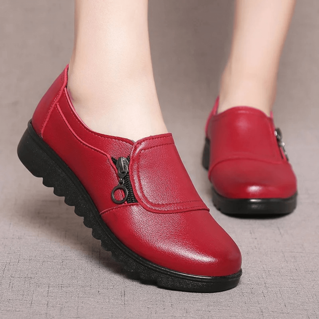 Women's Comfort Loafers with Zip – Red