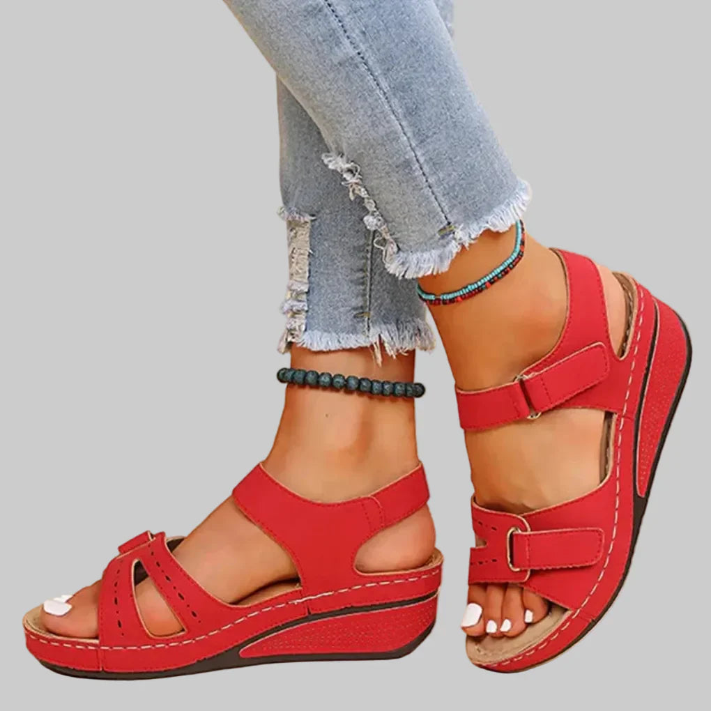 Women's Supportive Sandals with Velcro Fastening – Red