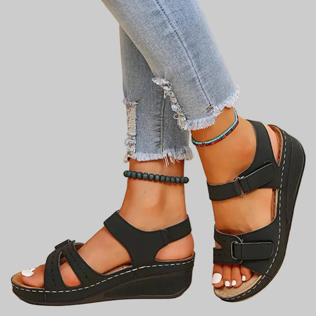 Women's Supportive Sandals with Velcro Fastening – Black