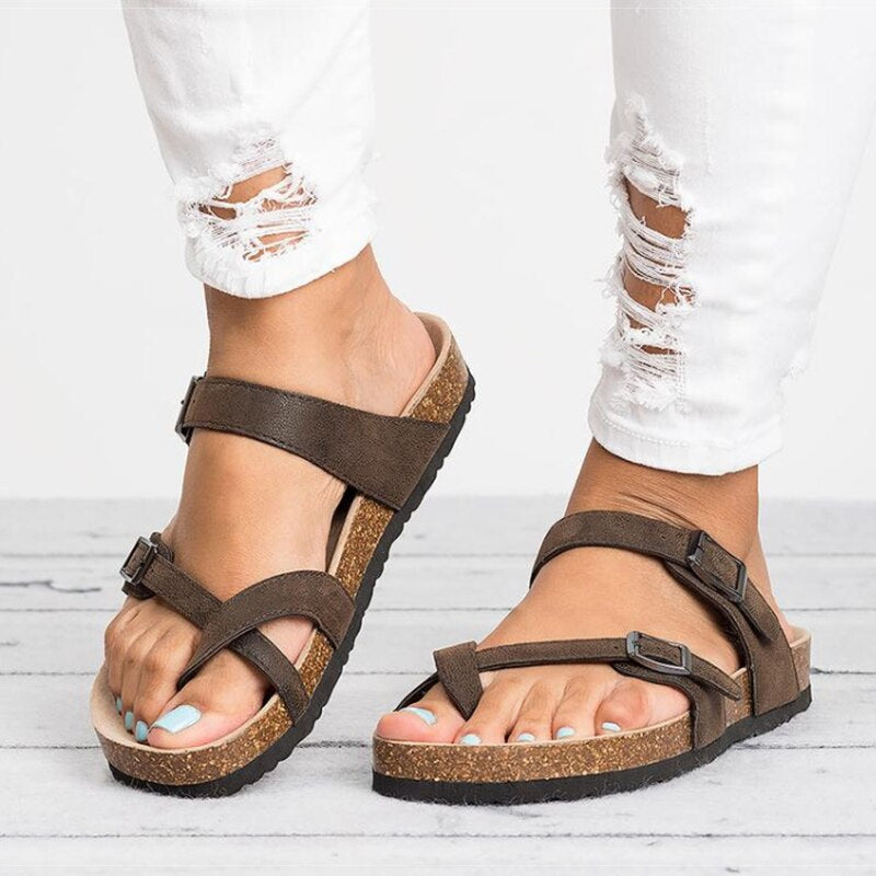 Women's Cushioned Sandals with Adjustable Straps – Brown
