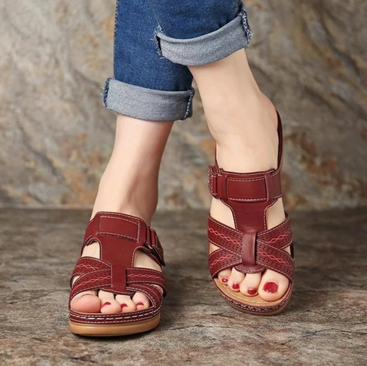 Women's Sandals with Anatomical Support – Burgundy