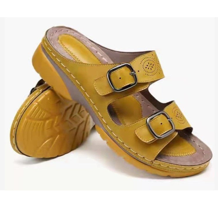 Women's Comfort Sandals with Double Buckles – Yellow