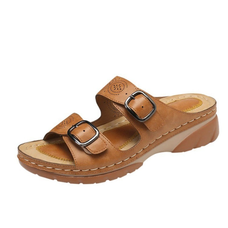 Women's Comfort Sandals with Double Buckles – Chestnut