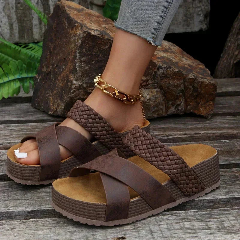 Women's Comfort Sandals with Woven Straps – Brown