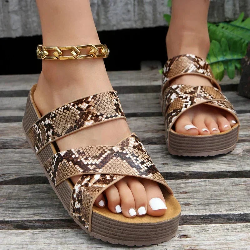 Women's Comfort Sandals with Woven Straps – Snake Print