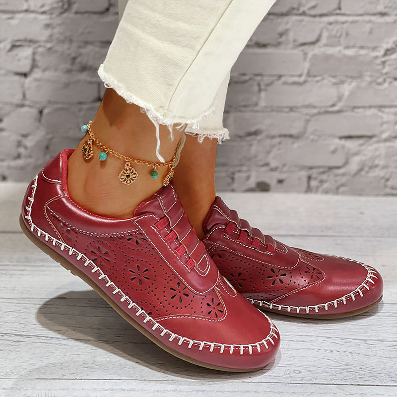 Women's Comfort Shoes with an Openwork Pattern – Red